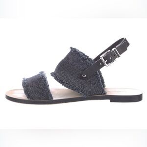 Rebecca Minkoff Emery Denim Raw Edge Sandals with Black Ankle Strap Size 7